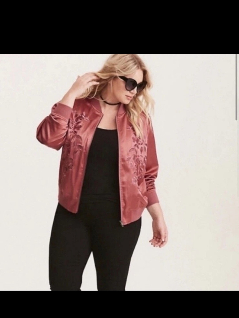 Rose Satin Embroidered Bomber Jacket
